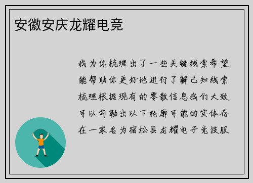 安徽安庆龙耀电竞